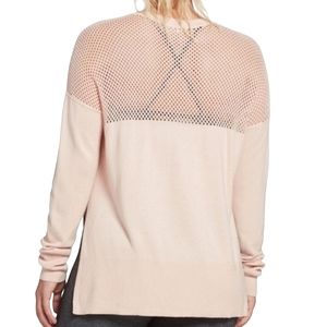 CALIA by Carrie Underwood pink Journey Collection crewneck mesh back sweater XS